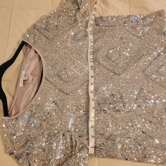 Skies Are Blue Top, Silver Sequined Cropped, Sz Small EUC Party, Cocktail, Club - Picture 10 of 14
